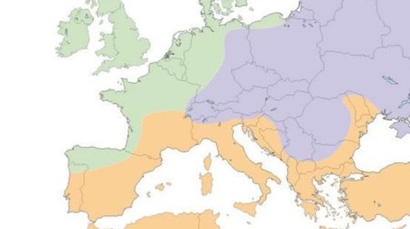 Europe climate map zones